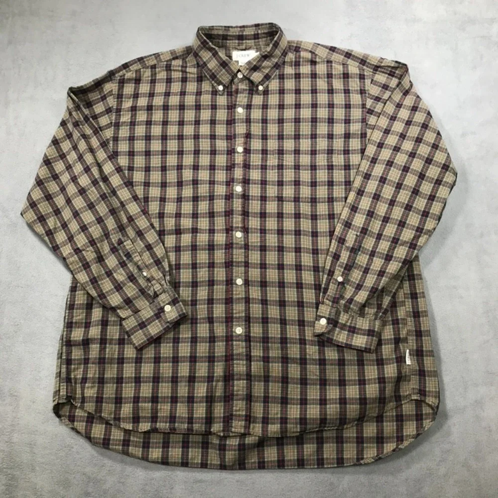J. Crew Mens XL Plaid Button Down Long Sleeve Shirt Preppy Multicolor Cotton